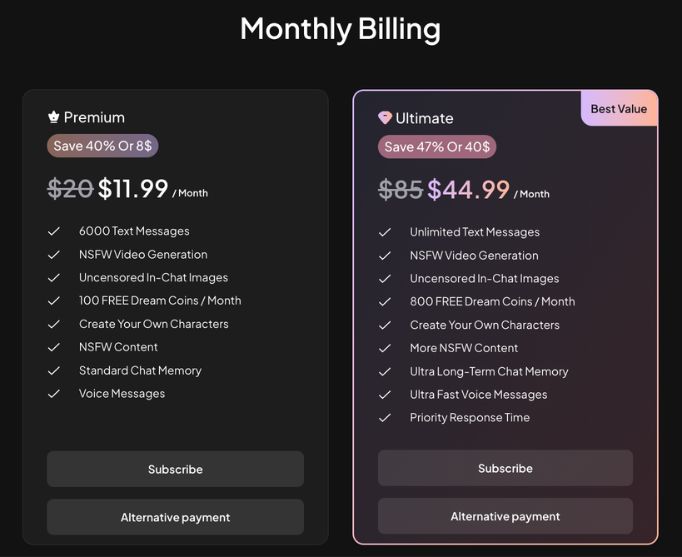 mydreamcompanion monthly billing