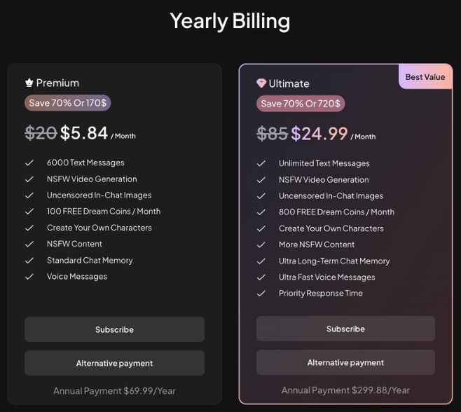 mydreamcompanion yearly billing