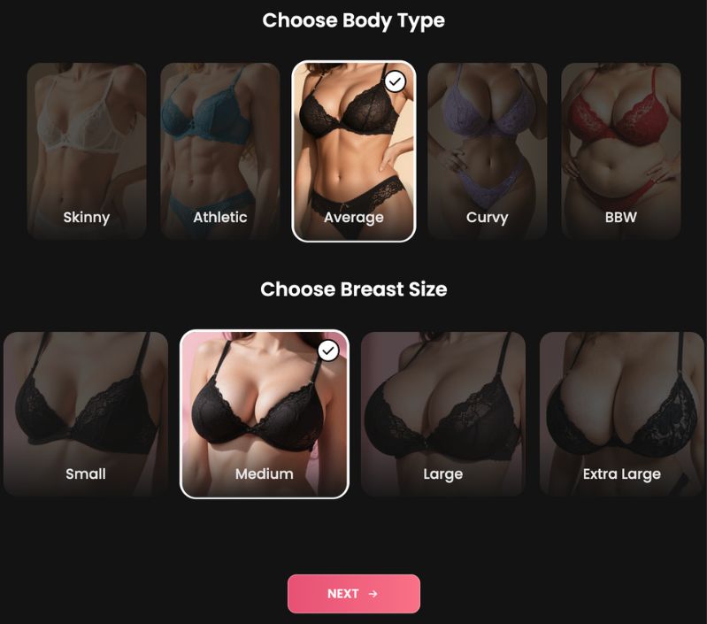Paso 4 - elige el tipo de cuerpo y el tamaño del pecho